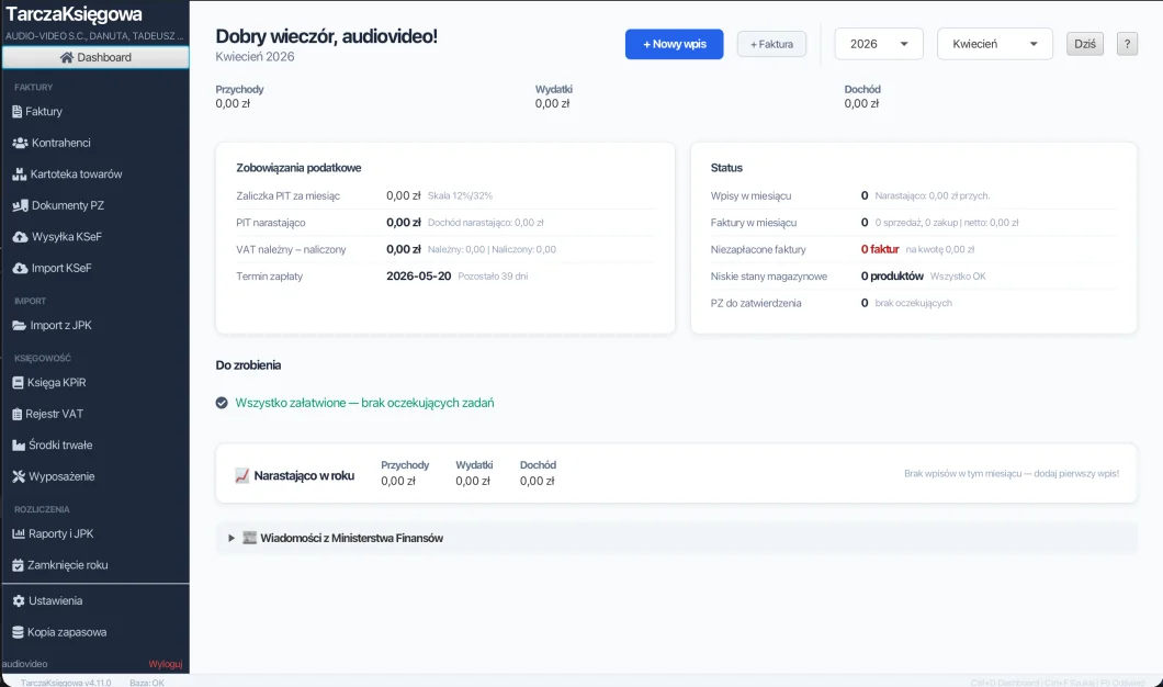 Dashboard — widok główny